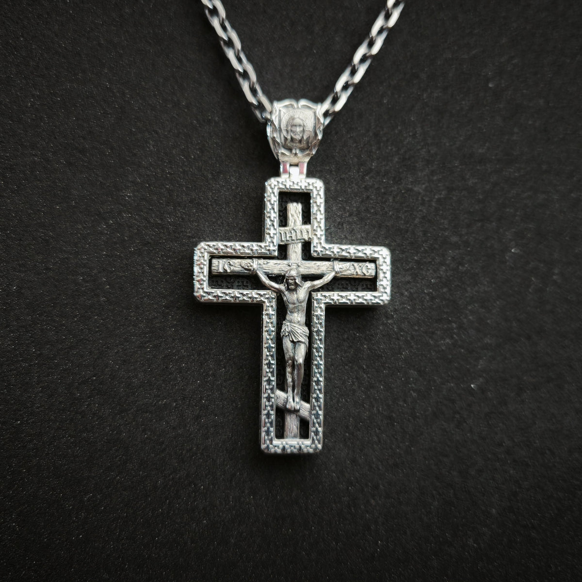 Sterling Silver Orthodox Crucifix Necklace Archangel Saint Michael & Ebony Wood - Religious Pendant