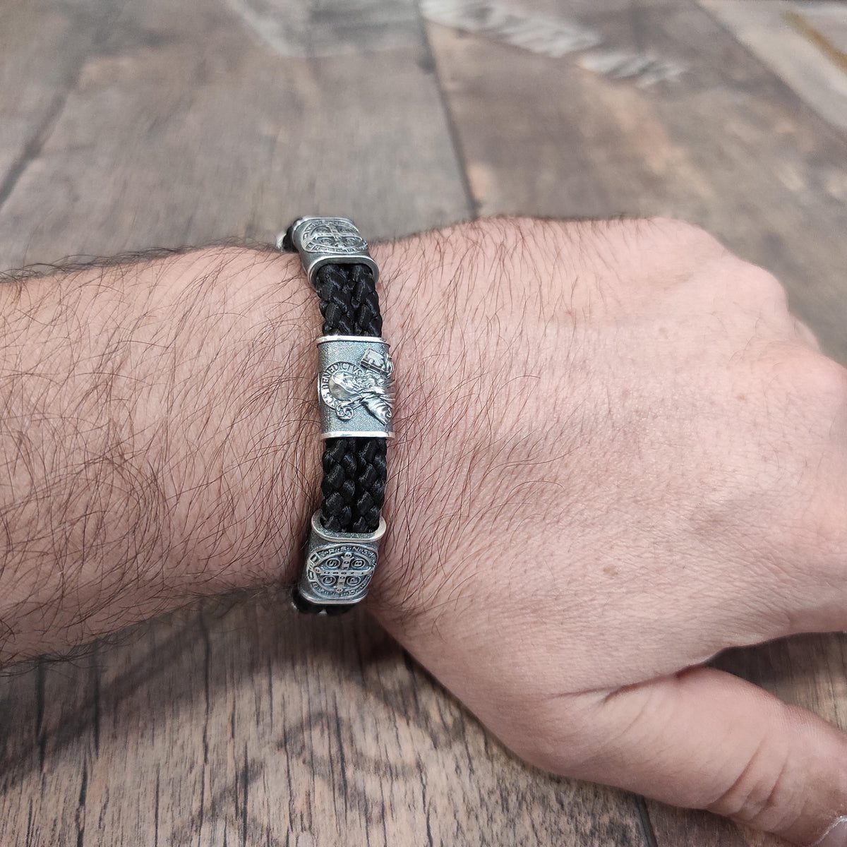Handmade St. Benedict Silver Bracelet: Religious Exorcism Gift