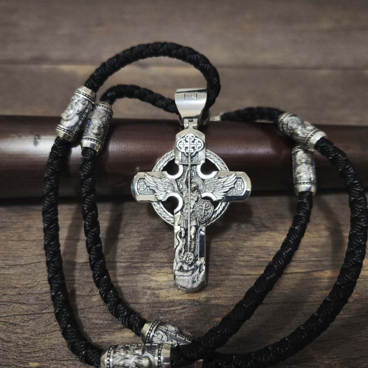 Personalized Jesus Cross Saint Benedict Crucifix Necklace Archangel Saint Michael : Sterling Silver