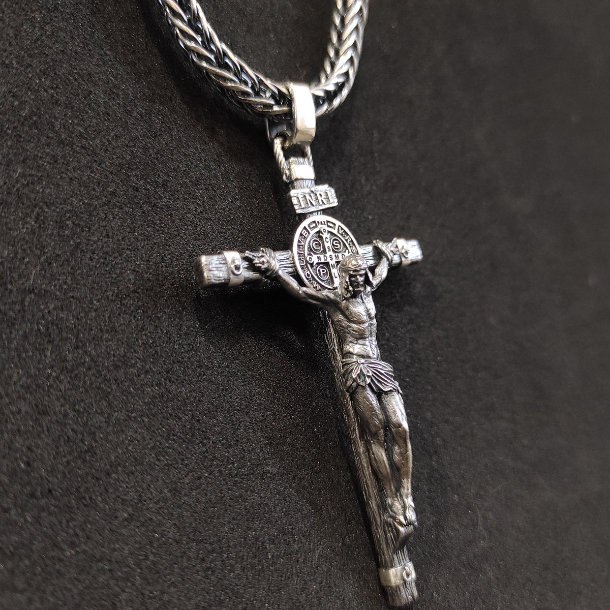 Handmade Sterling Silver Saint Benedict Crucifix Necklace: Religious Gift