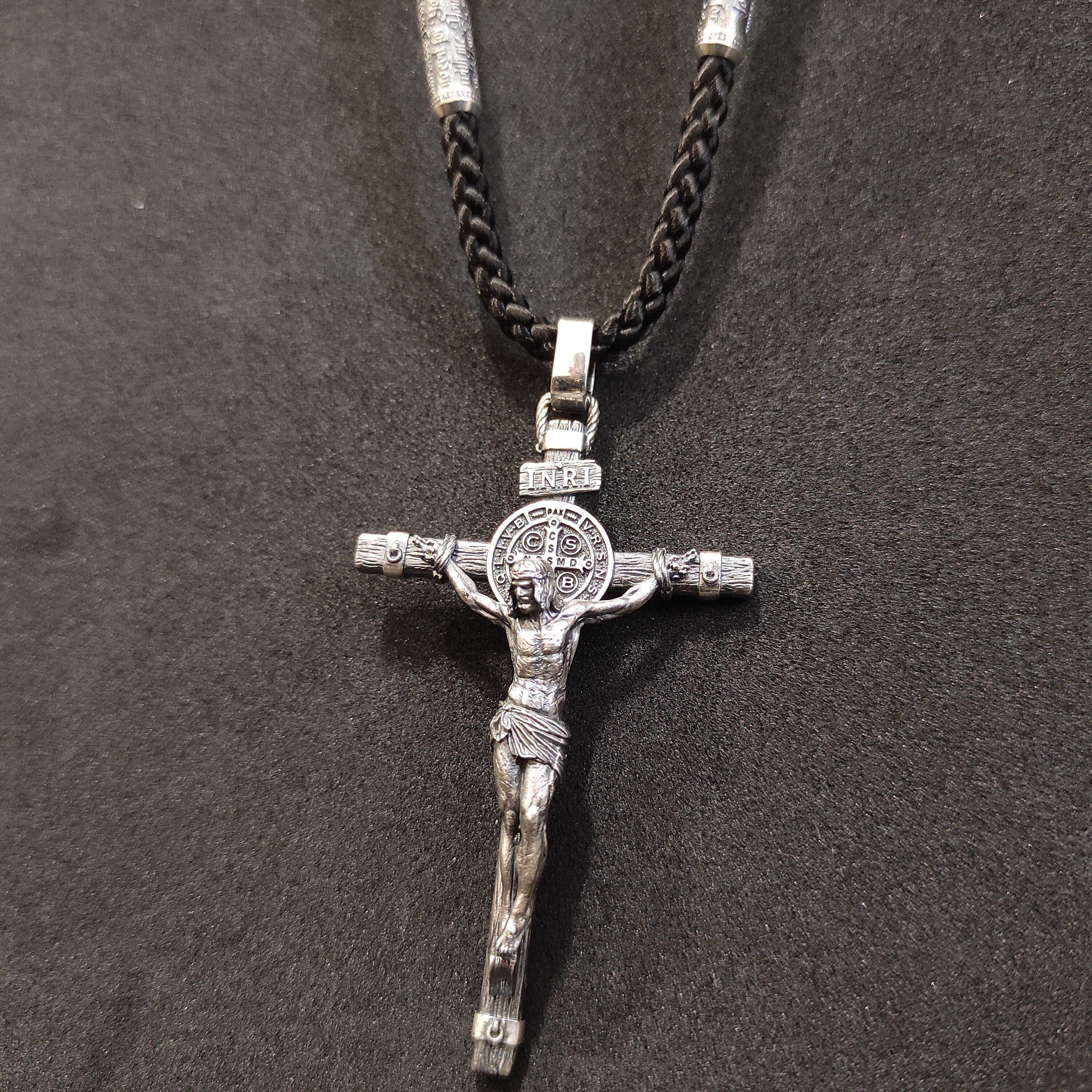 Handmade Sterling Silver Saint Benedict Crucifix Necklace: Religious Gift