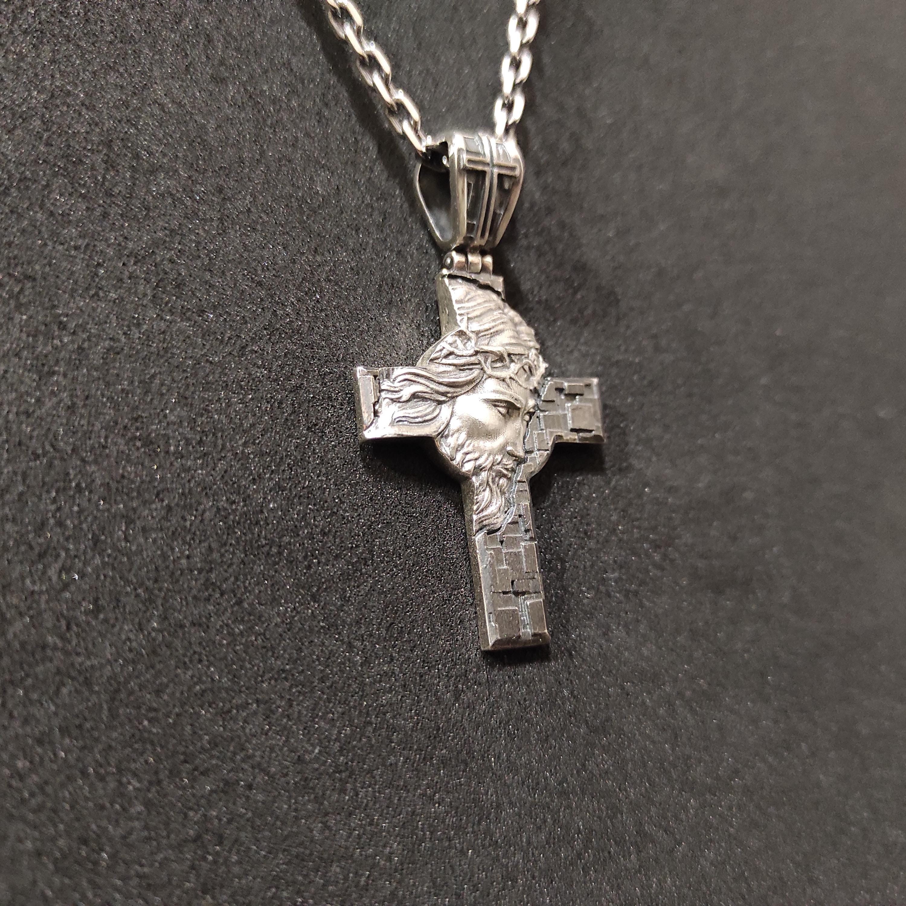 Personalized Sterling Silver Jesus Cross Pendant - Christian Necklace