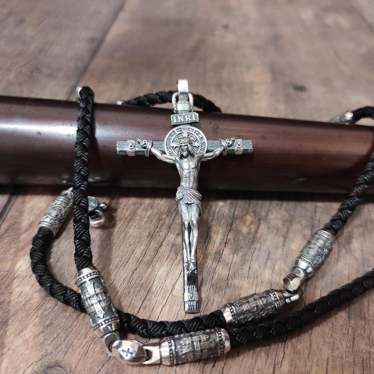 Personalized Saint Benedict Silver Crucifix Necklace: Handmade Exorcism Cross