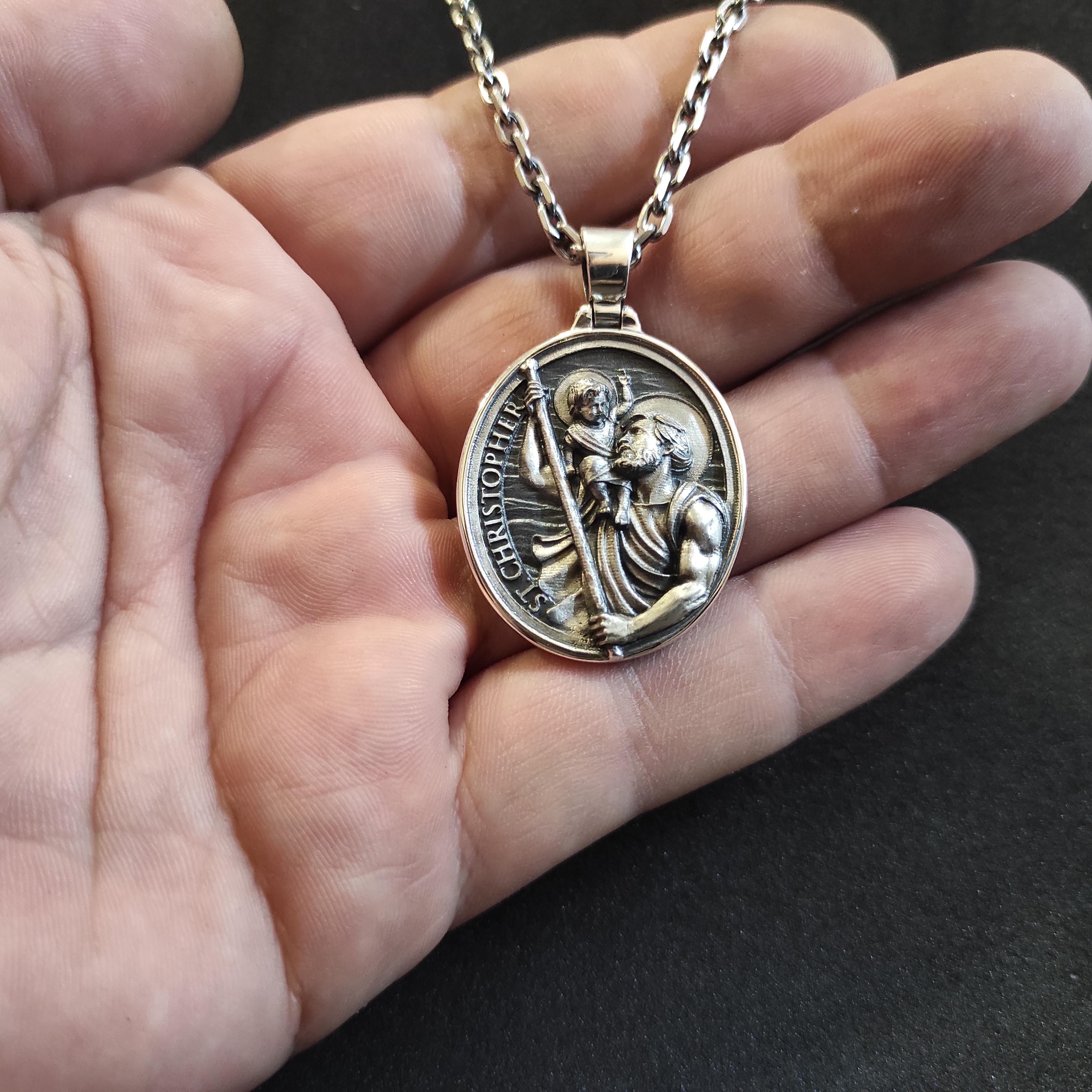 Personalized St. Christopher Sterling Silver Necklace: Handmade Catholic Pendant