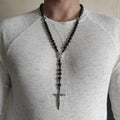 Handmade Sterling Silver Saint Benedict Rosary: Black Agate Beads