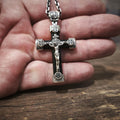 Sterling Silver Crucifix  Necklace & Ebony Wood - Religious Pendant