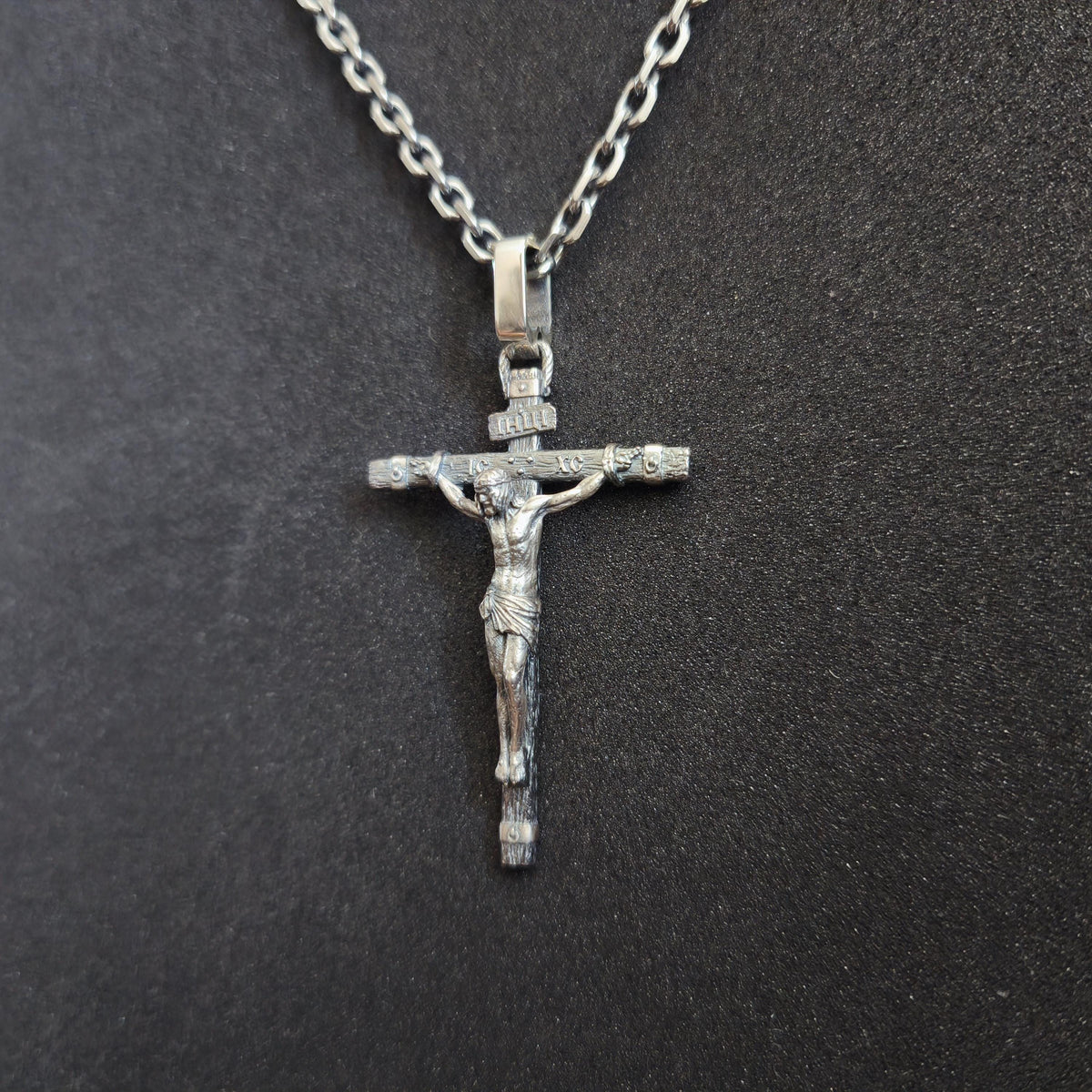 Sterling Silver Orthodox Crucifix Necklace: Christian Religious Pendant