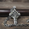 Sterling Silver Orthodox Crucifix Necklace Archangel Saint Michael & Ebony Wood - Religious Pendant