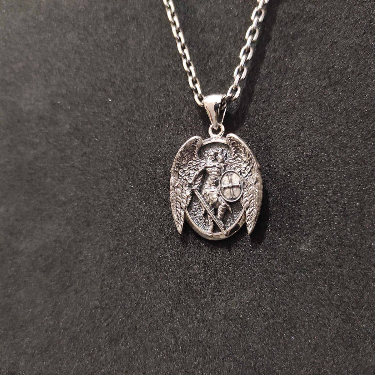 Sterling Silver Archangel Michael Pendant Necklace: Handmade Religious Gift