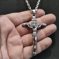 Personalized Saint Benedict Silver Crucifix Necklace: Handmade Exorcism Cross Pendant