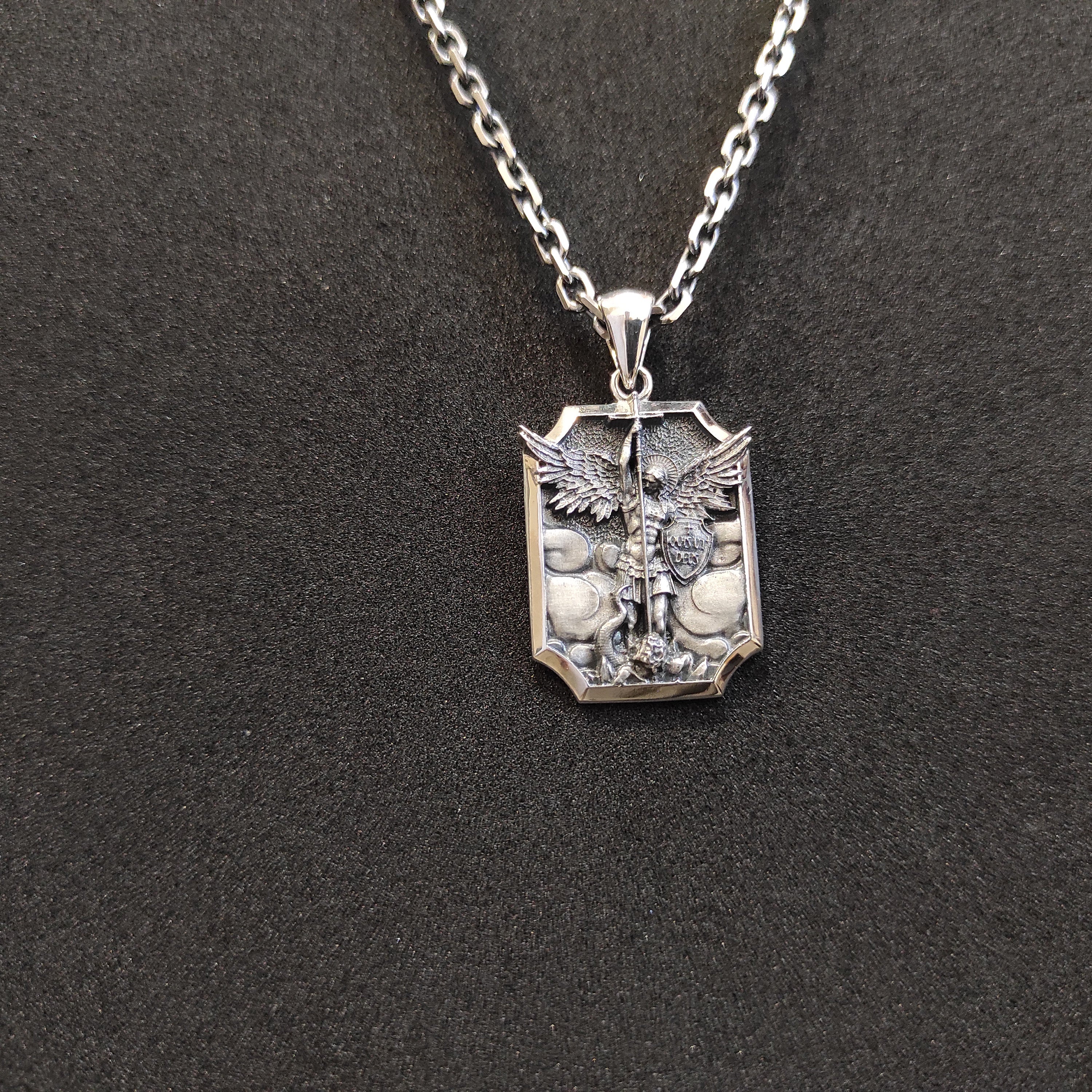 Personalized Sterling Silver Archangel Saint Michael Shield Necklace