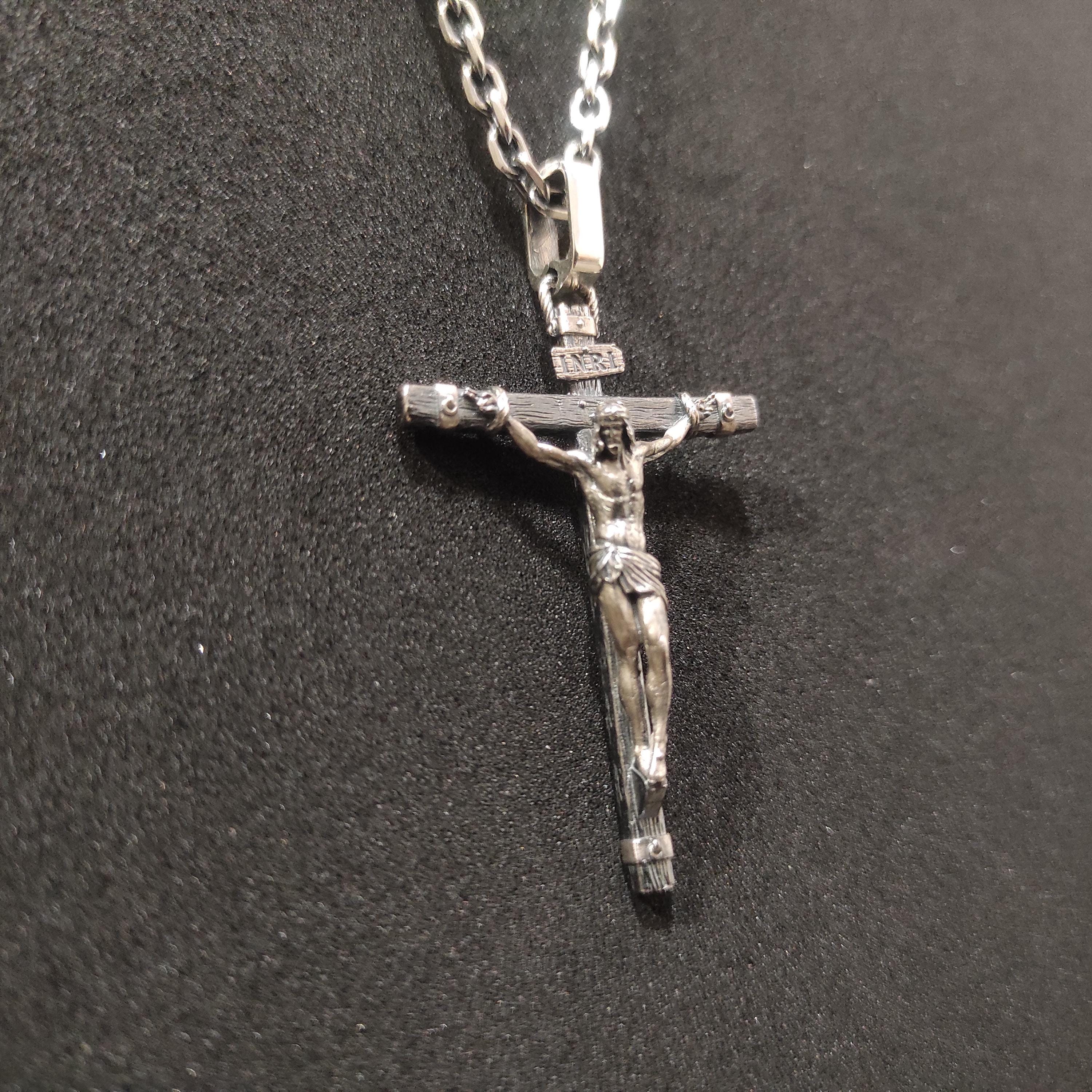 Handmade Silver Jesus Crucifix Necklace, Religious Gift