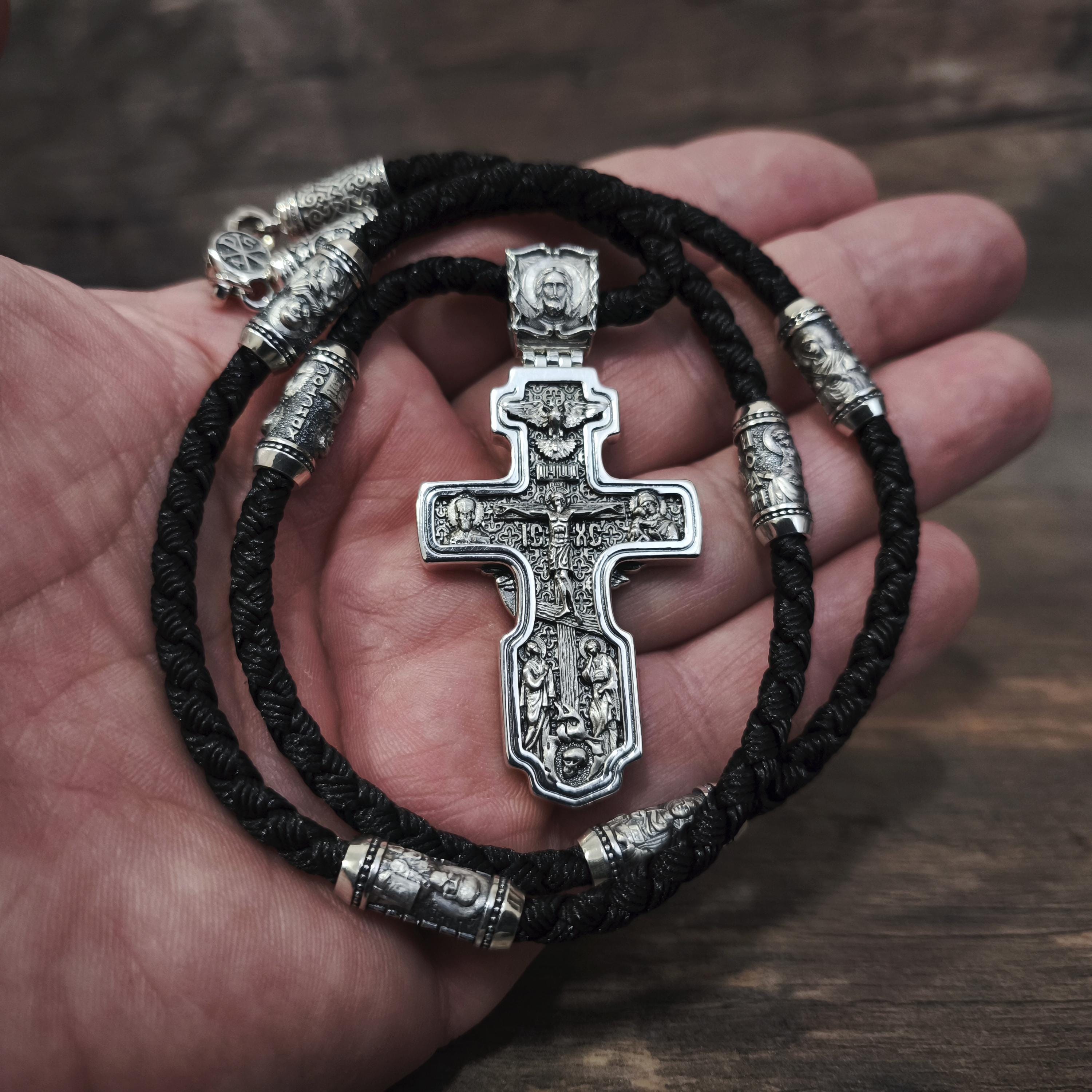 Sterling Silver Orthodox Crucifix Jesus Cross Necklace Archangel Saint Michael : Religious Pendant
