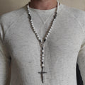 Sterling Silver St. Michael Rosary: White Howlite Beads, Catholic Gift