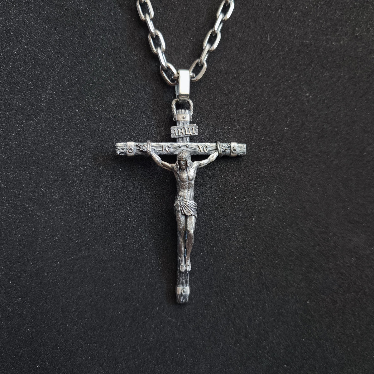 Sterling Silver Christian Crucifix Necklace, Orthodox Jesus Cross Pendant