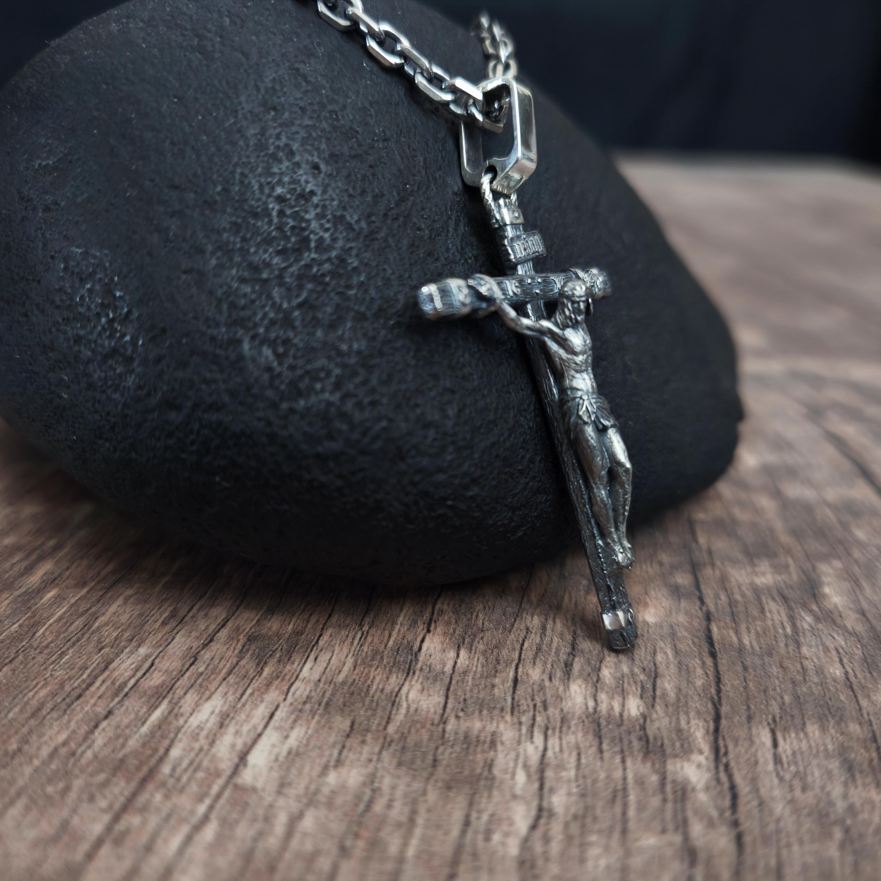 Sterling Silver Orthodox Crucifix Necklace: Christian Religious Pendant