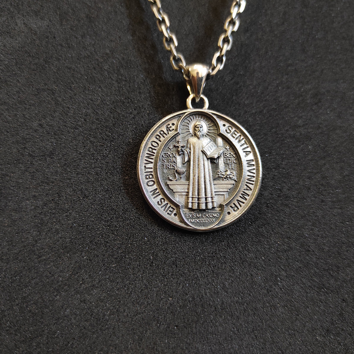 Handmade Sterling Silver St. Benedict Locket Necklace - Religious Christian Gift