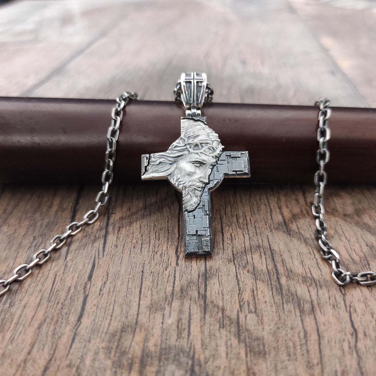 Personalized Sterling Silver Jesus Cross Necklace: Christian Religious Gift