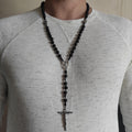 Handmade Sterling Silver St. Michael Rosary with Black Agate Beads