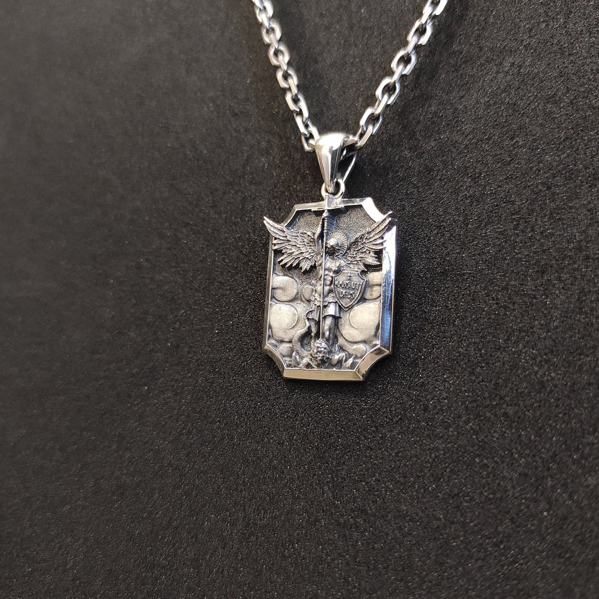 Personalized Sterling Silver Archangel Saint Michael Shield Necklace