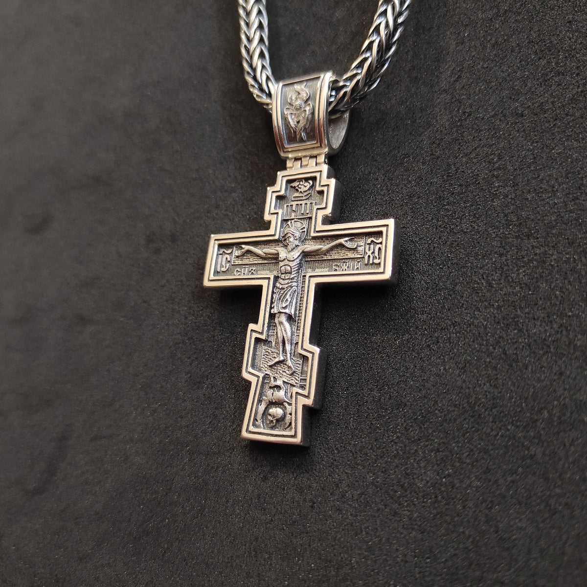 Silver Orthodox Crucifix Necklace: Religious Christian Pendant