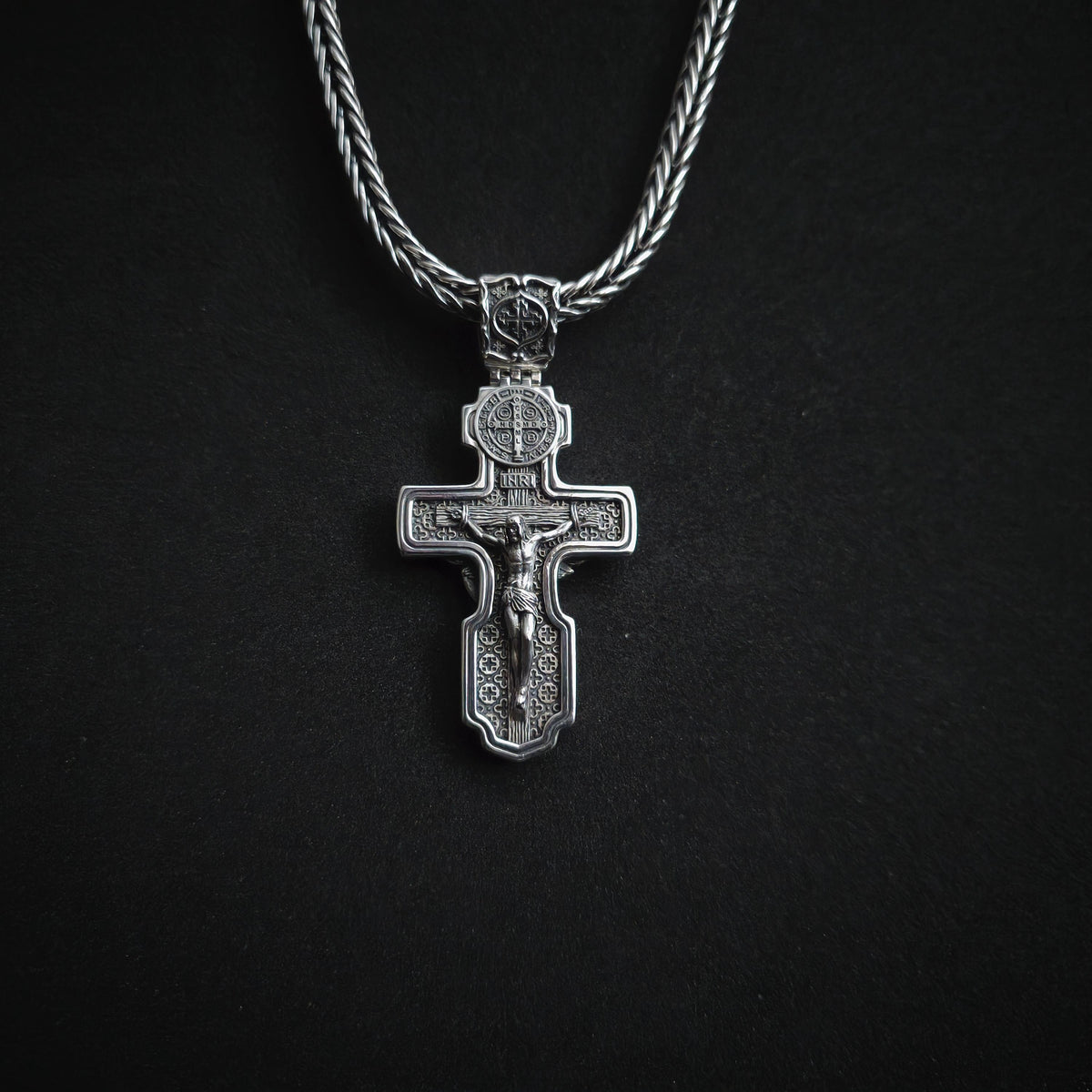 Personalized Saint Benedict Crucifix Necklace Archangel Saint Michael: Sterling Silver