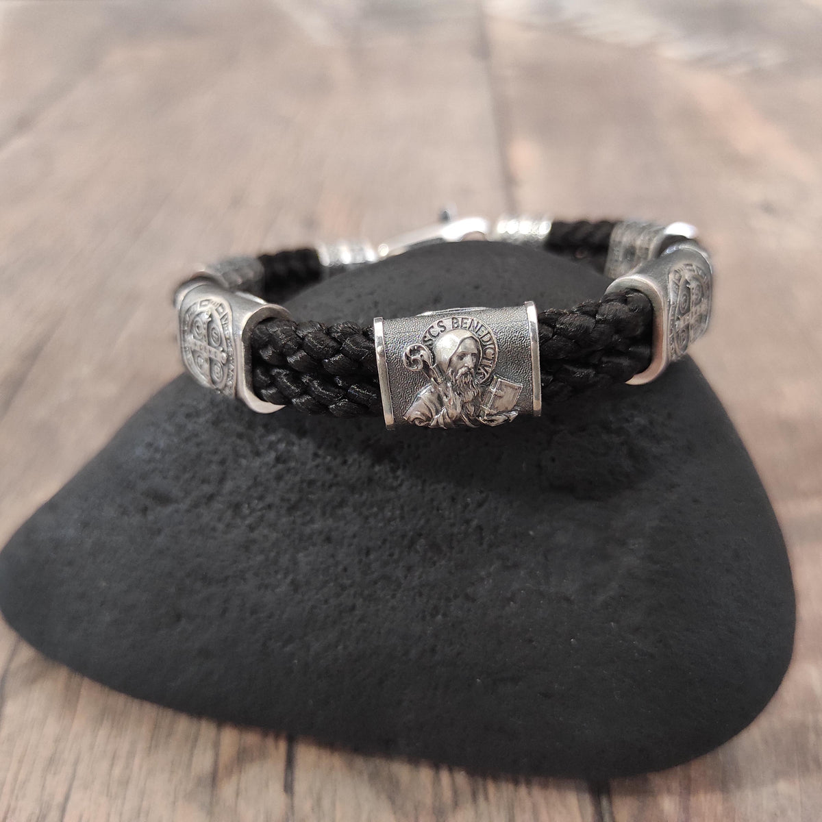 Handmade St. Benedict Silver Bracelet: Religious Exorcism Gift