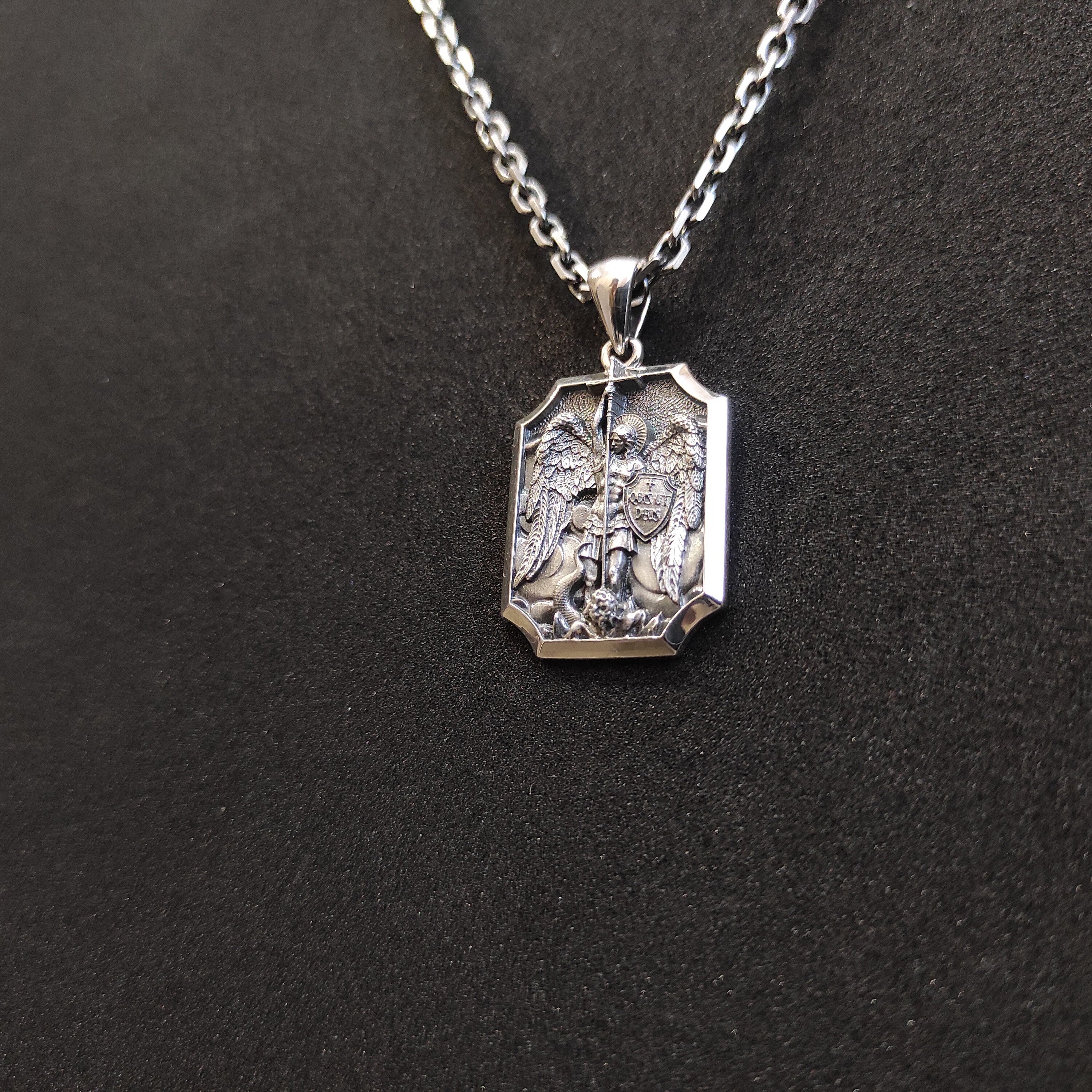 Personalized Sterling Silver Archangel Saint Michael Shield Necklace - Religious Gift