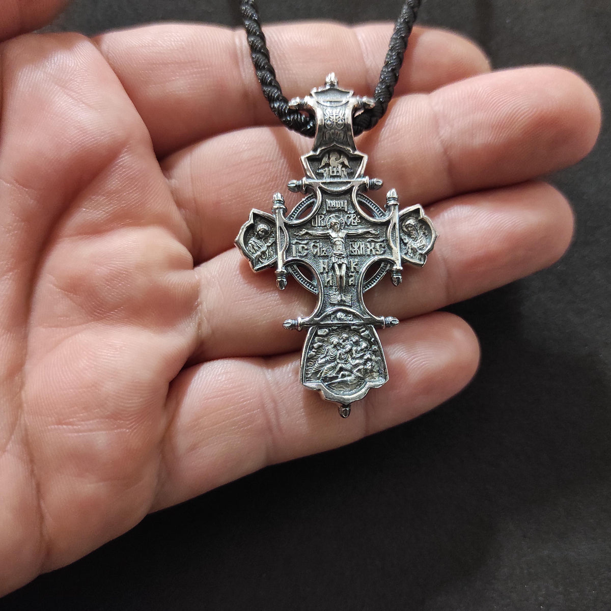 Silver Orthodox Crucifix Necklace: Christian Jesus Cross Pendant