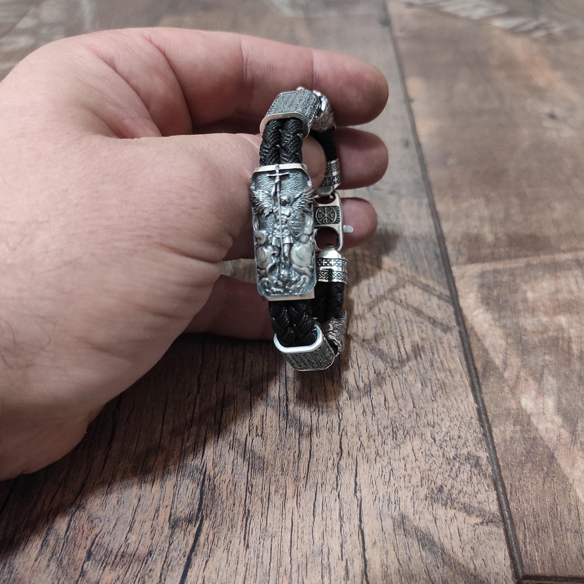 Handmade Sterling Silver Saint Michael Bracelet: Archangel Shield Jewelry