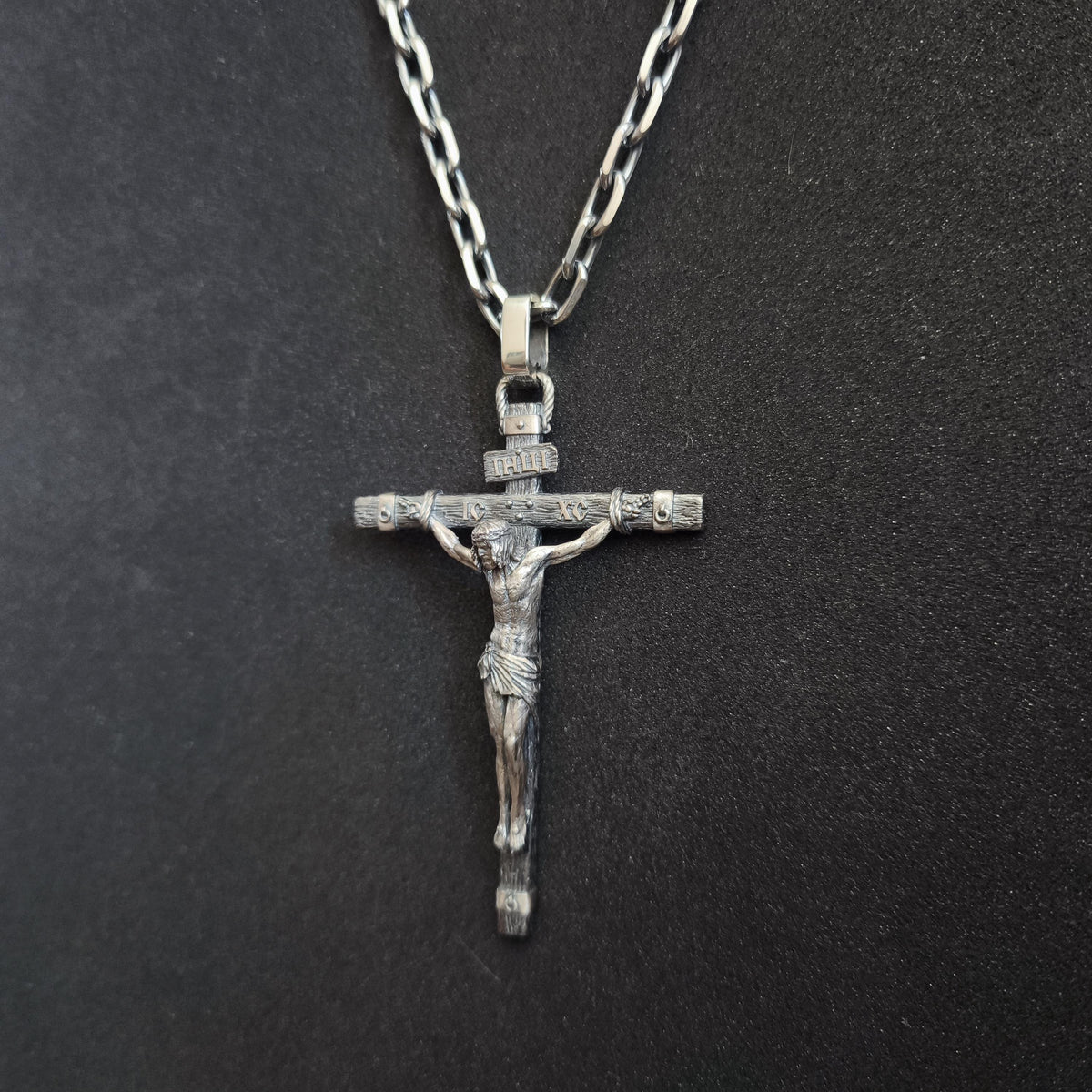 Sterling Silver Christian Crucifix Necklace, Orthodox Jesus Cross Pendant