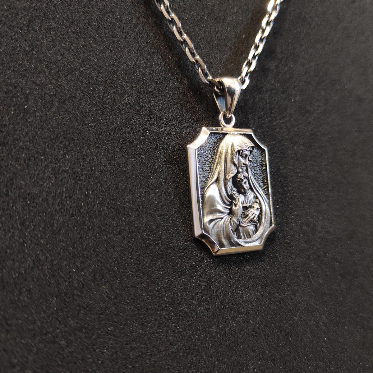 Sterling Silver Miraculous Medal Necklace: Virgin Mary & Baby Jesus