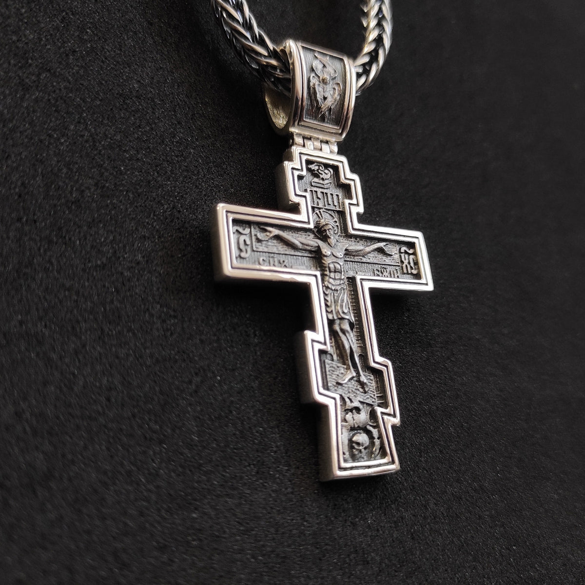 Silver Orthodox Crucifix Necklace: Religious Christian Pendant