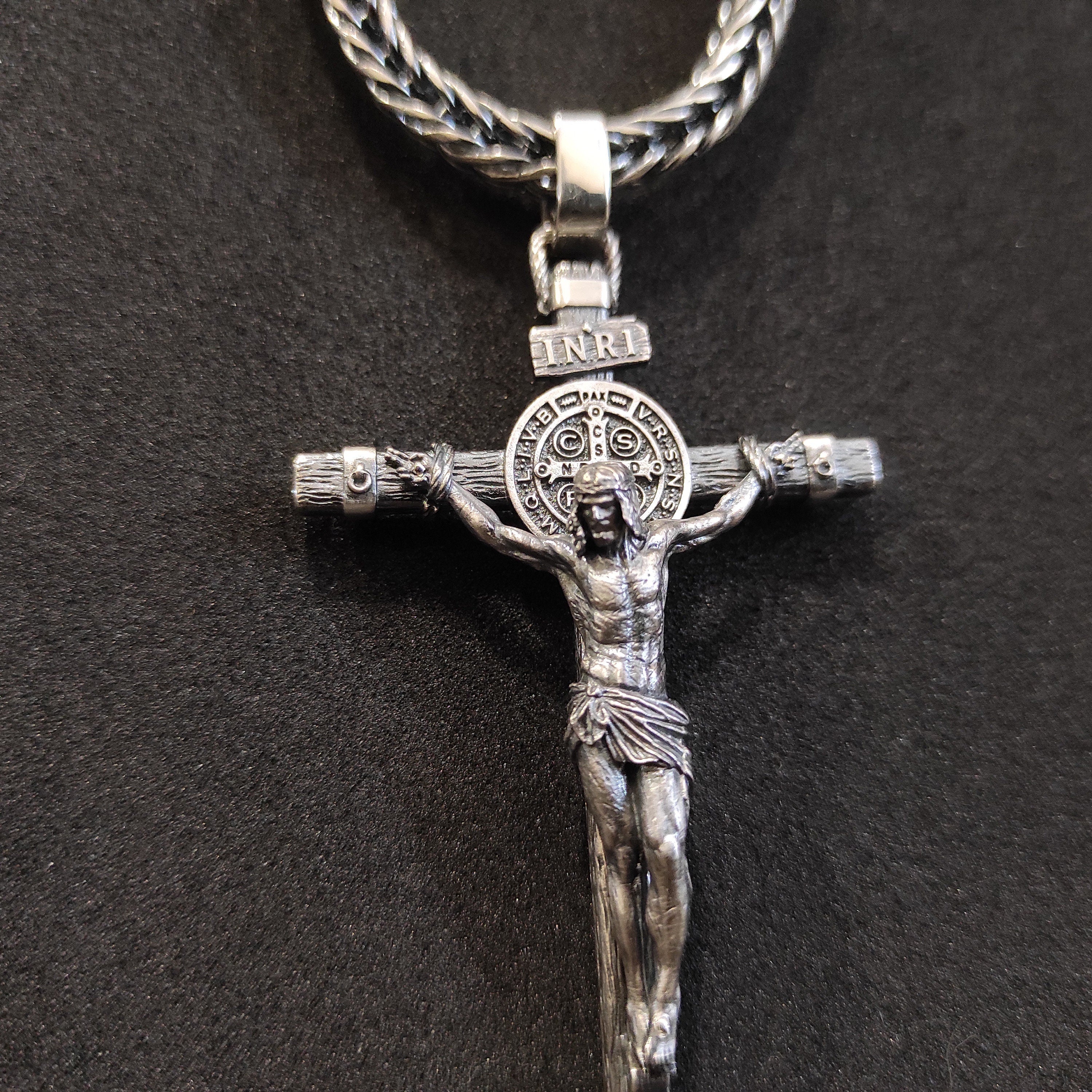 Handmade Sterling Silver Saint Benedict Crucifix Necklace: Religious Gift