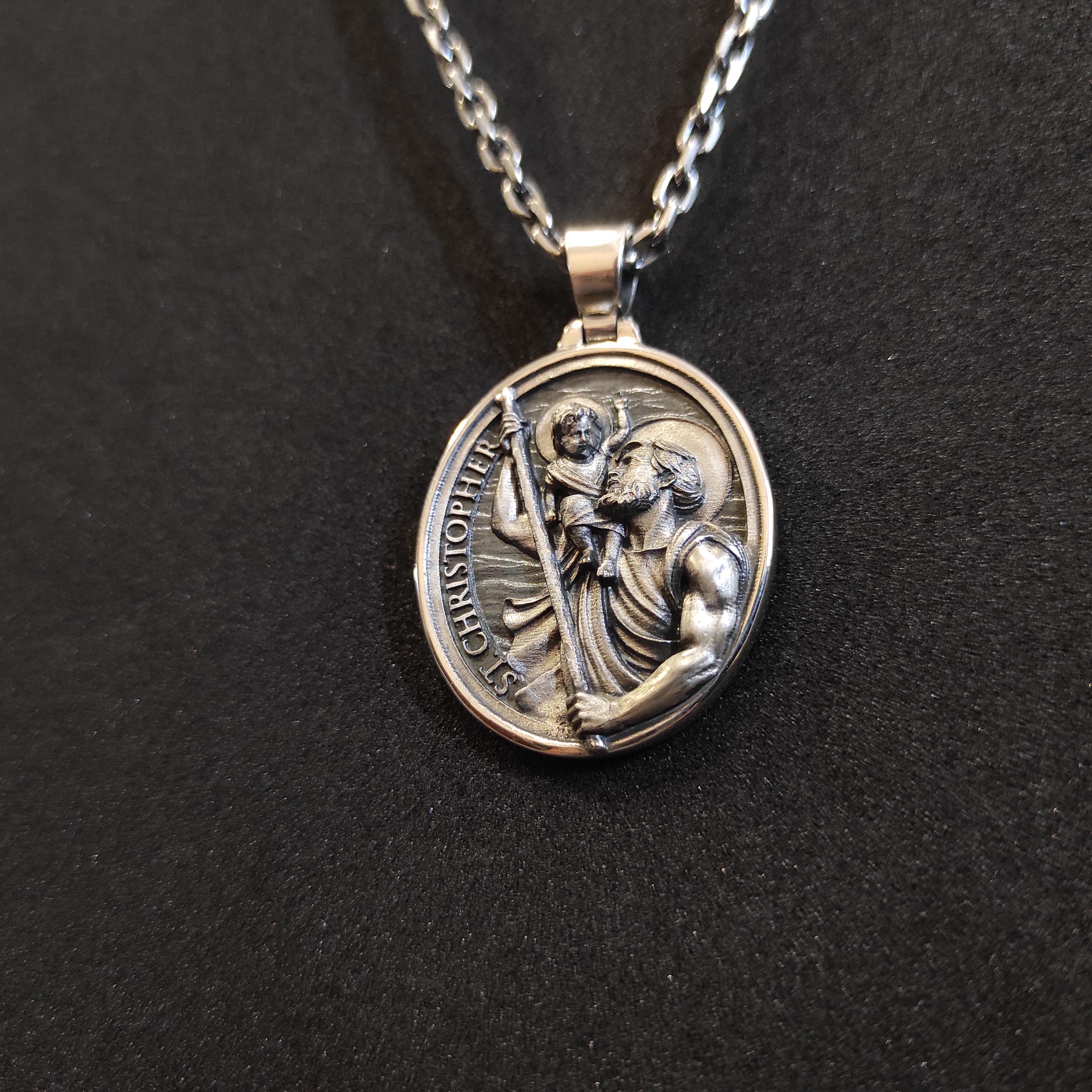 Personalized St. Christopher Sterling Silver Necklace: Handmade Catholic Pendant