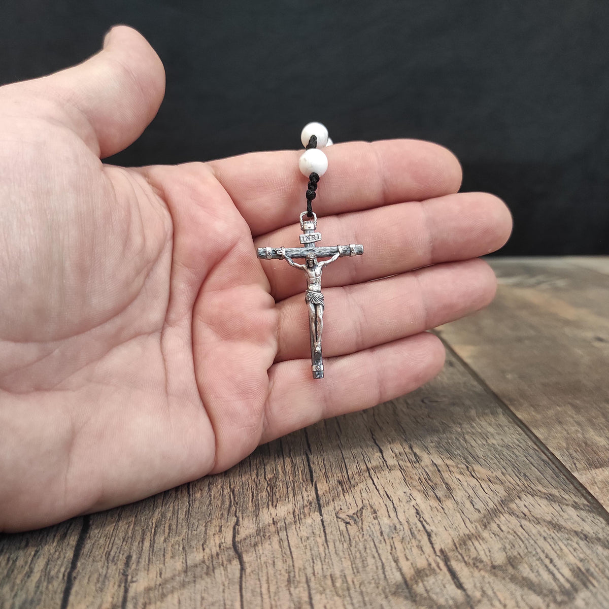 Sterling Silver St. Michael Rosary: White Howlite Beads, Catholic Gift