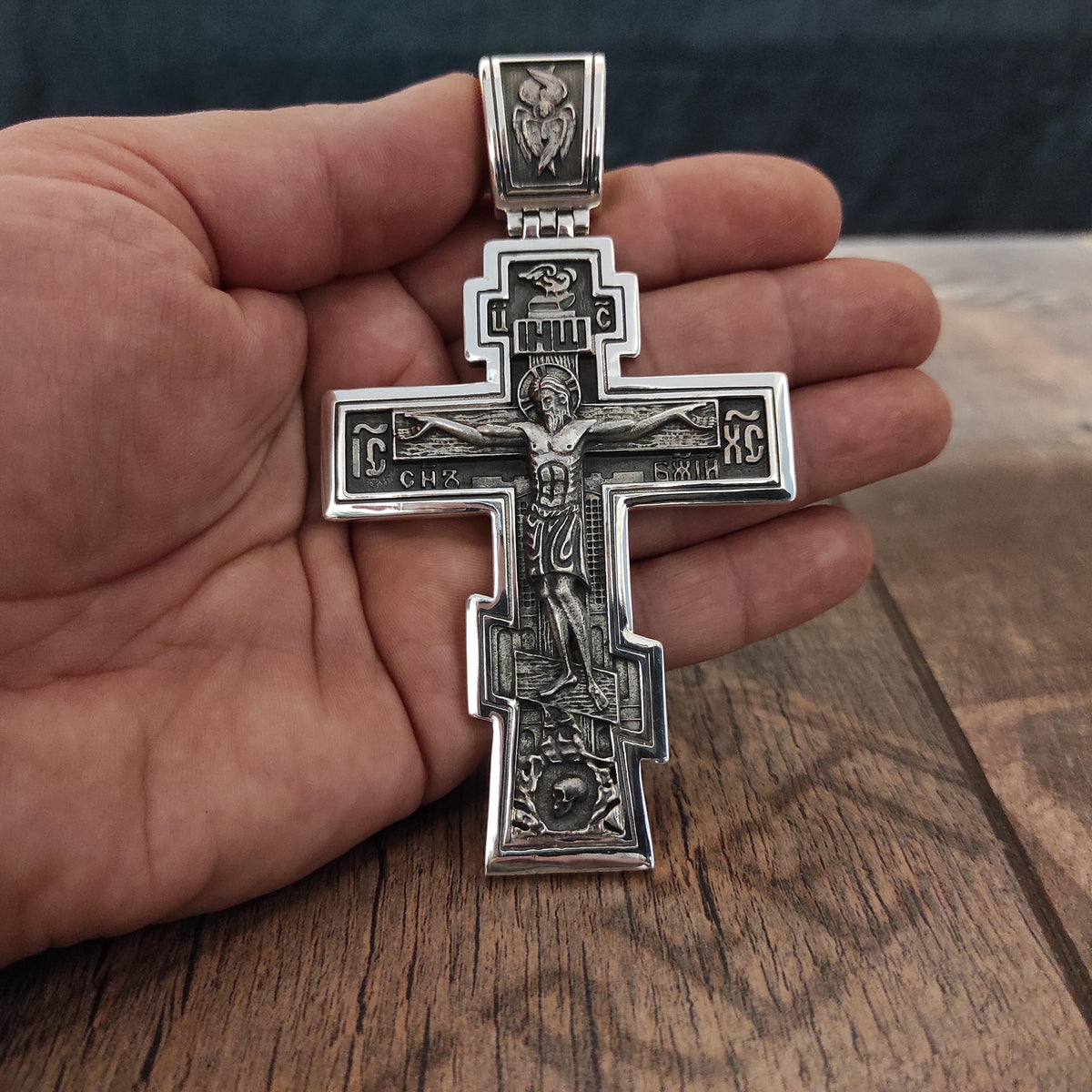 Sterling Silver Orthodox Crucifix Pendant - Religious Christian Jewelry