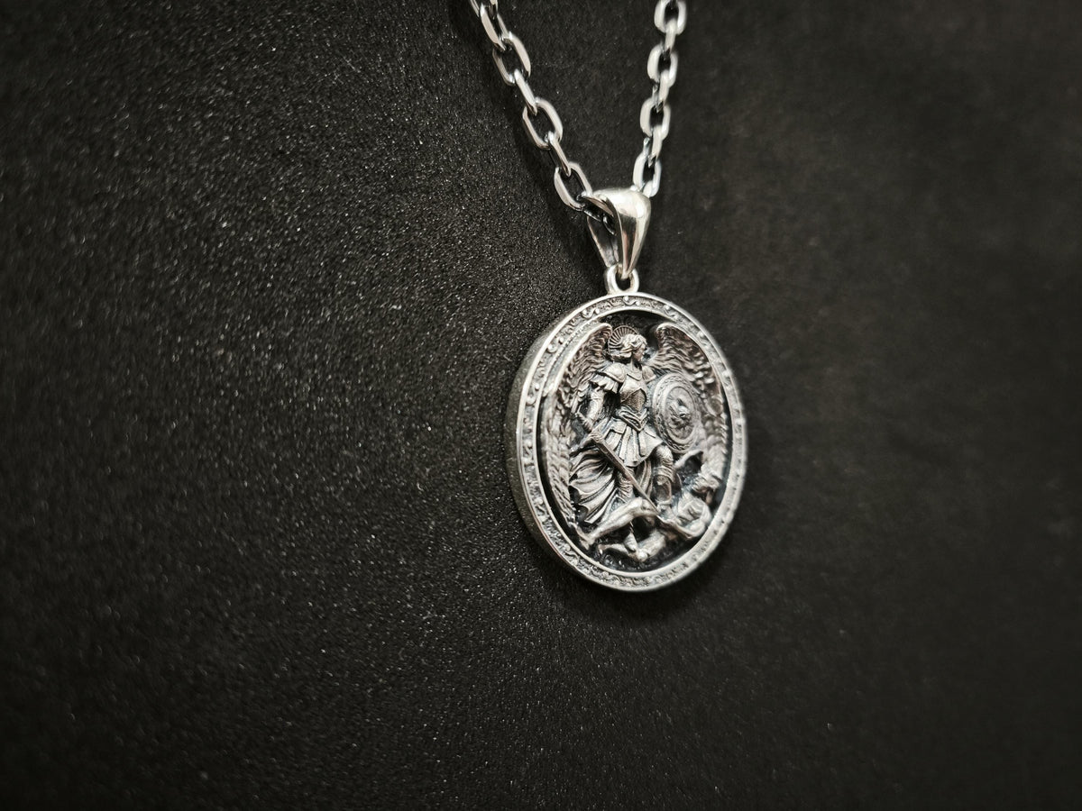 Personalized Sterling Silver Archangel Michael Shield Necklace - Religious Gift