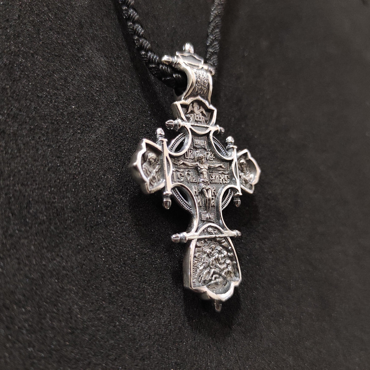 Silver Orthodox Crucifix Necklace: Christian Jesus Cross Pendant