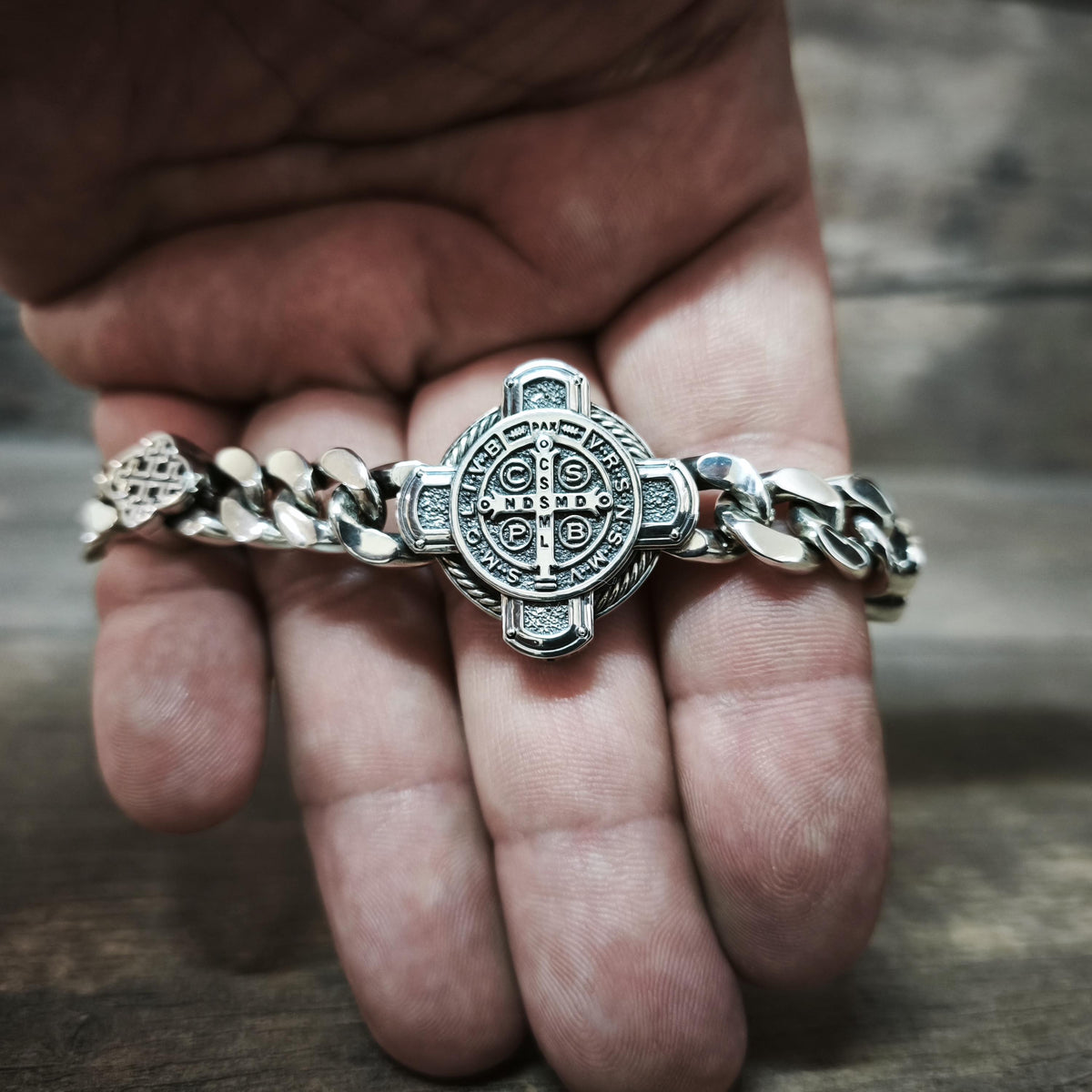 Handmade St. Benedict Silver Bracelet: Religious Exorcism Gift