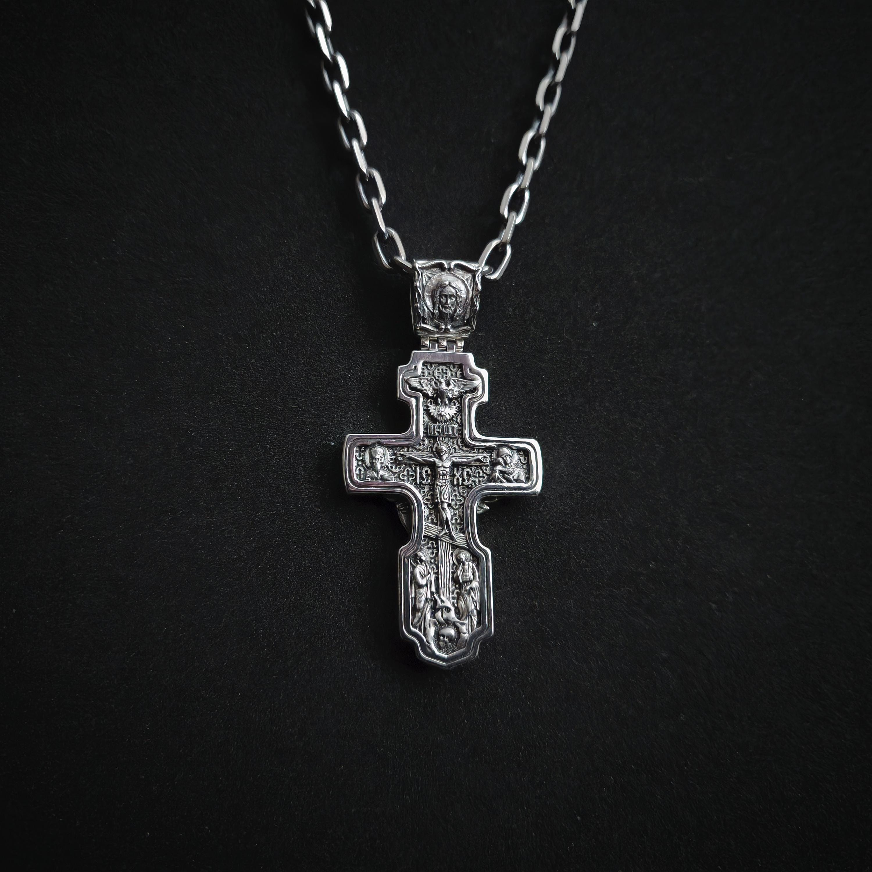 Sterling Silver Orthodox Crucifix Necklace Archangel Saint Michael - Religious Pendant
