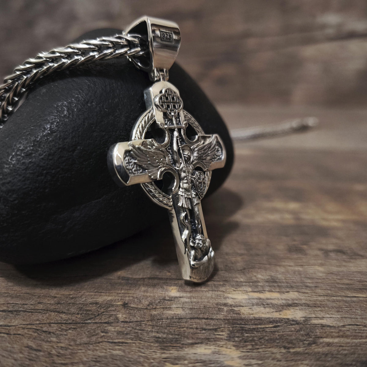 Personalized Saint Benedict Crucifix Necklace Archangel Saint Michael: Sterling Silver