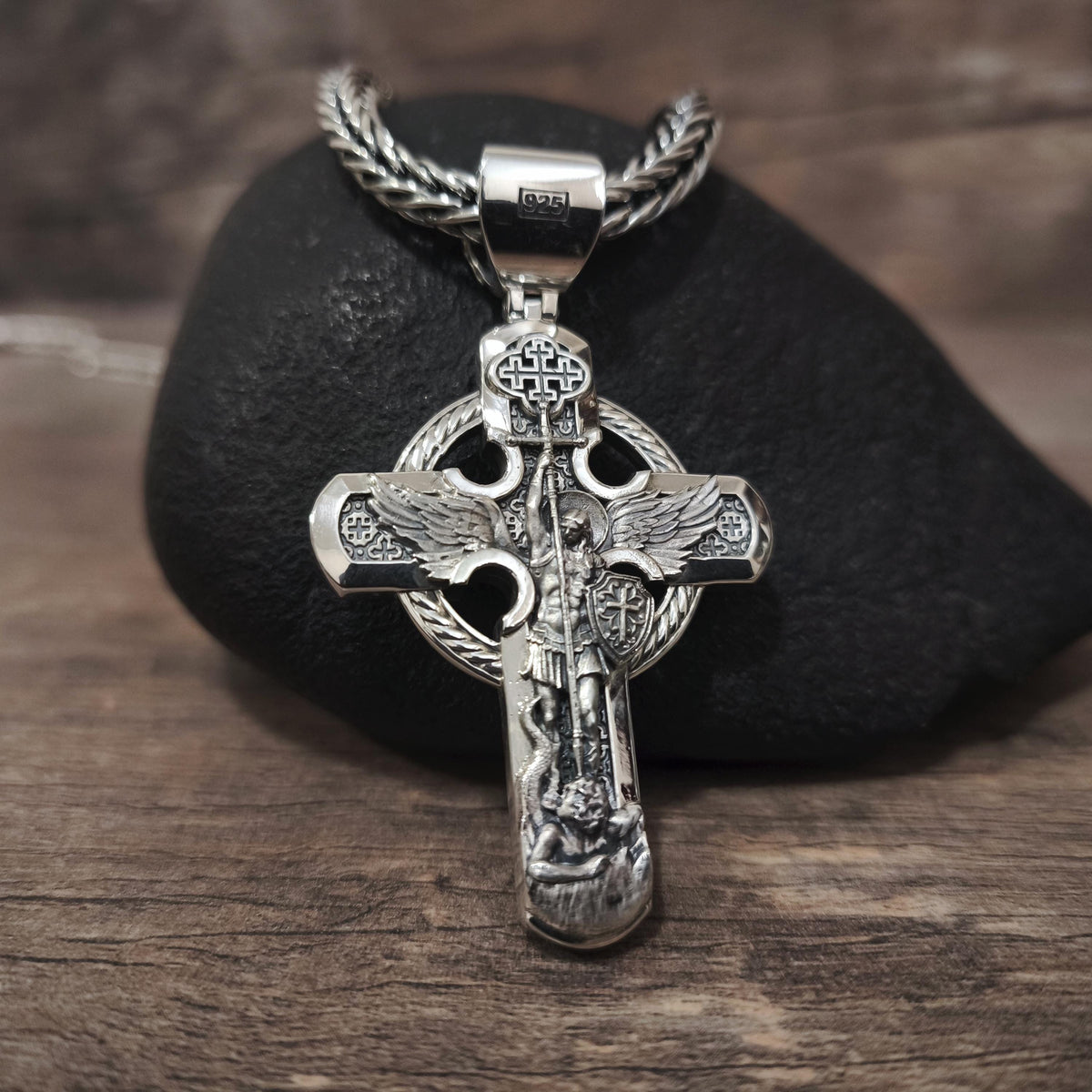 Personalized Saint Benedict Crucifix Necklace Archangel Saint Michael: Sterling Silver
