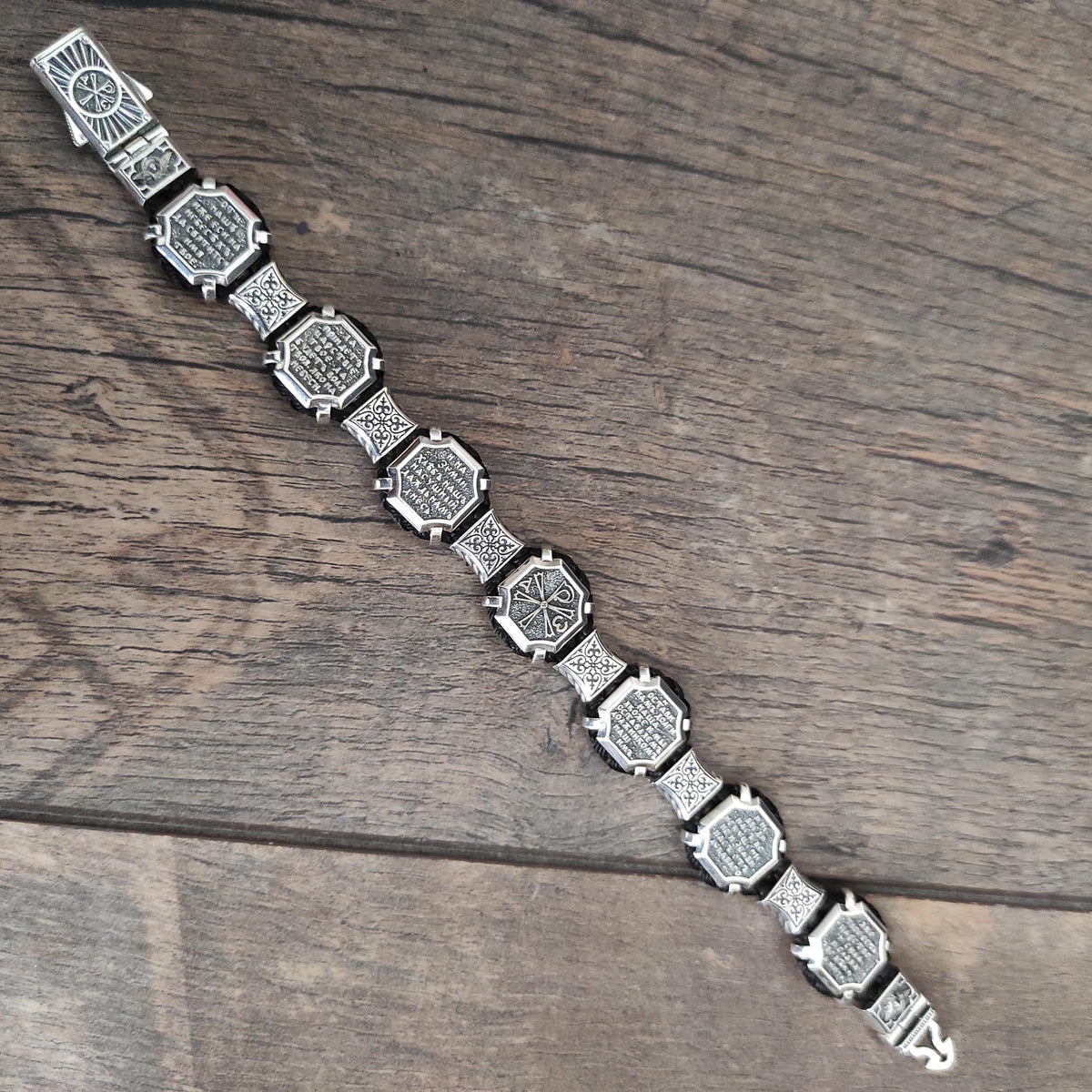 Silver Orthodox Christian Bracelet with Saints and Our Father Prayer