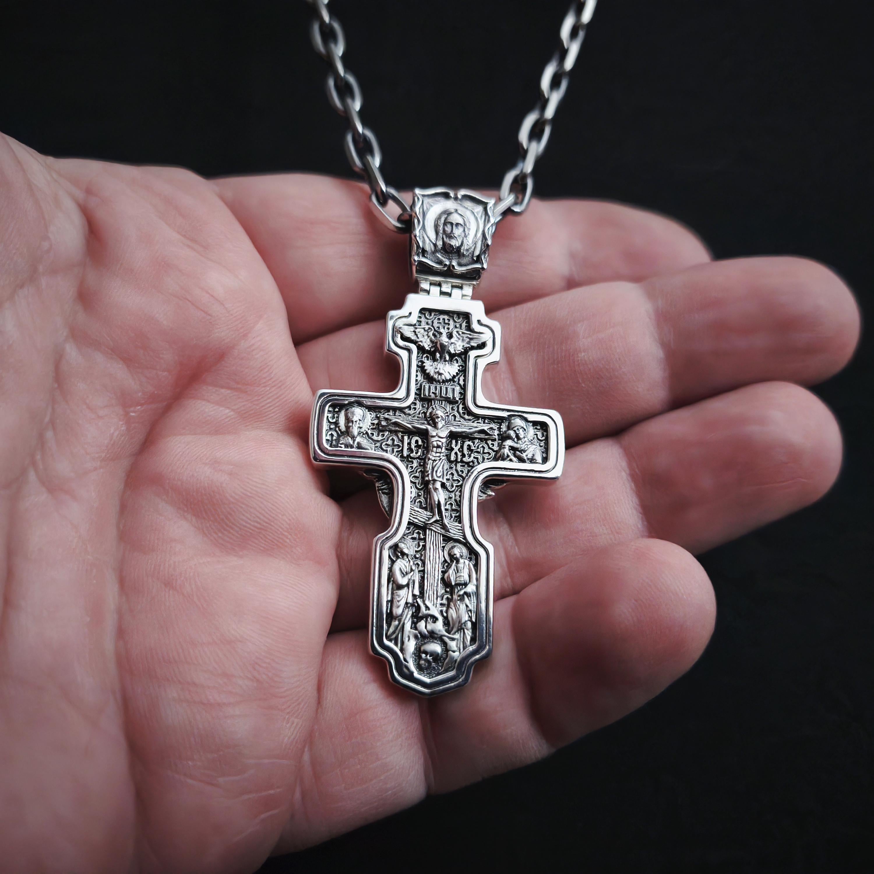 Sterling Silver Orthodox Crucifix Necklace Archangel Saint Michael - Religious Pendant