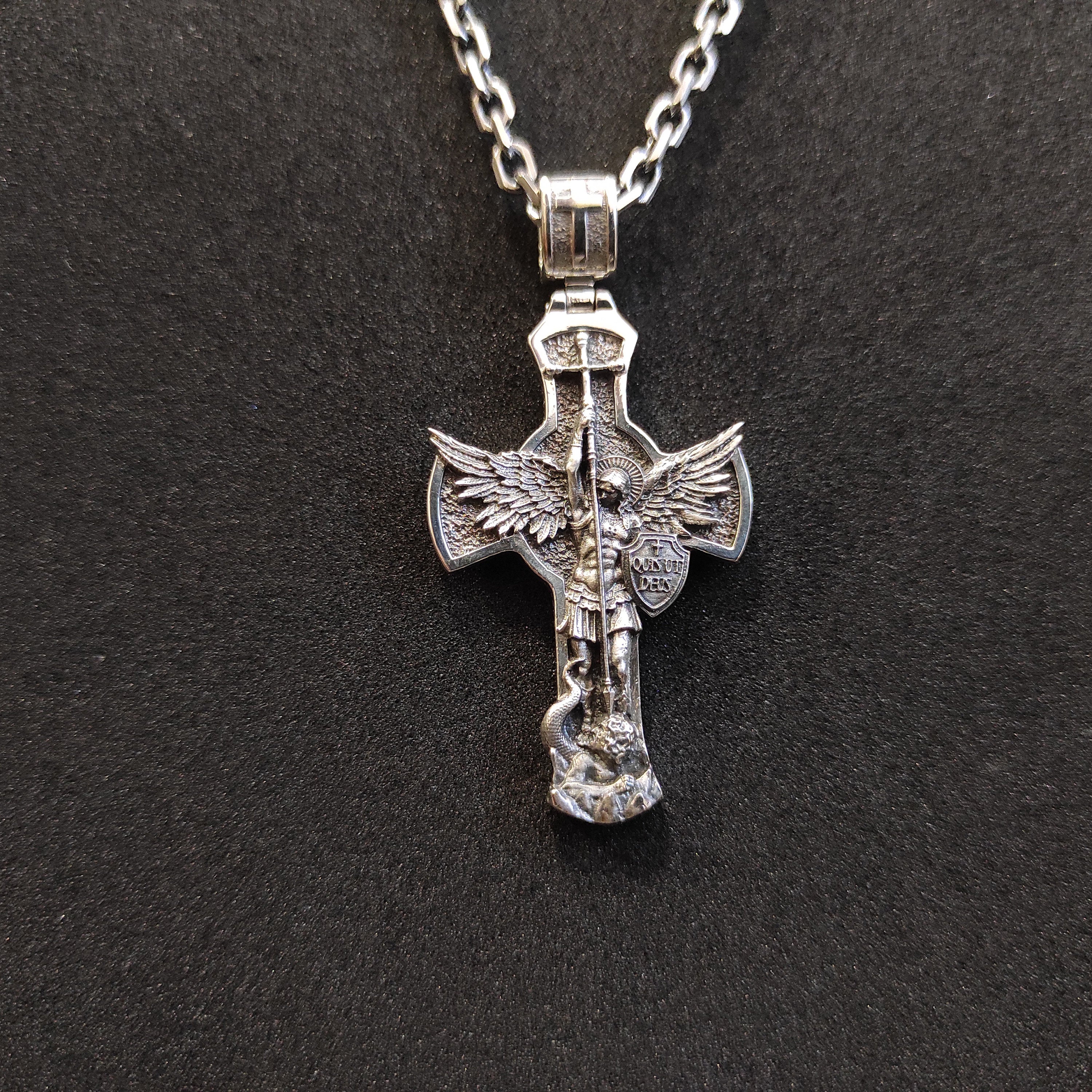Sterling Silver Archangel Michael Shield Pendant Necklace: Religious Gift