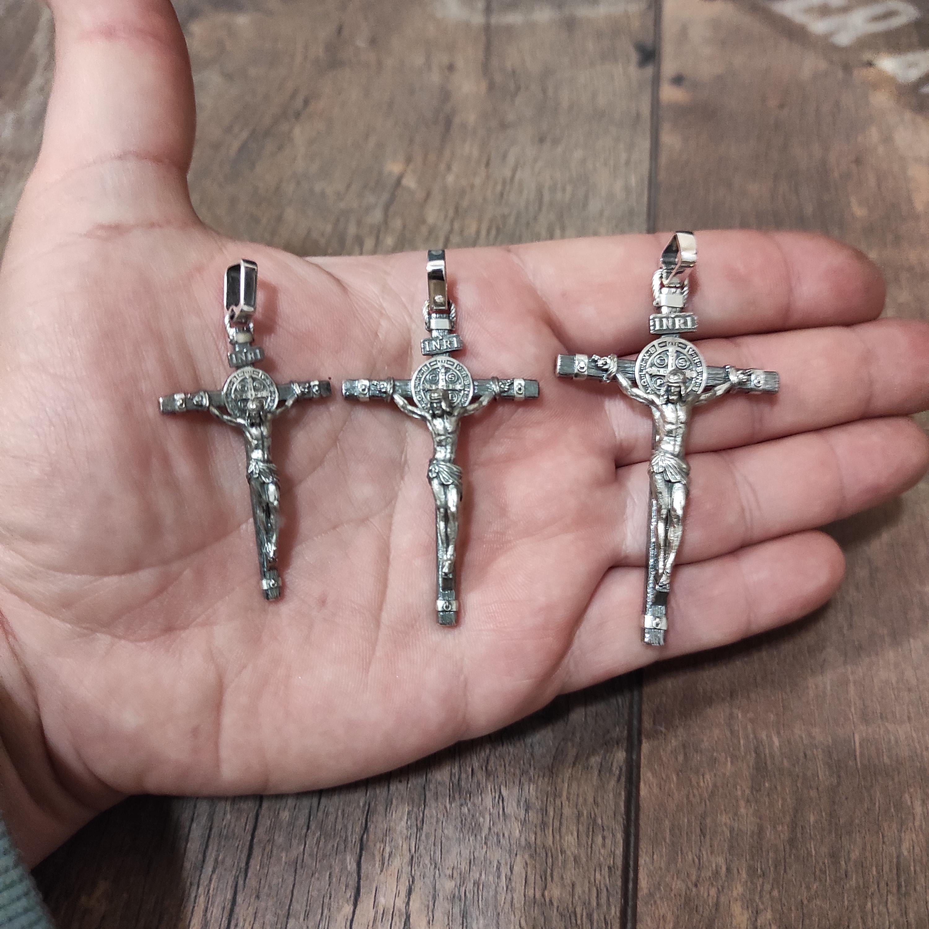 Handmade Saint Benedict Silver Crucifix Necklace: Religious Gift