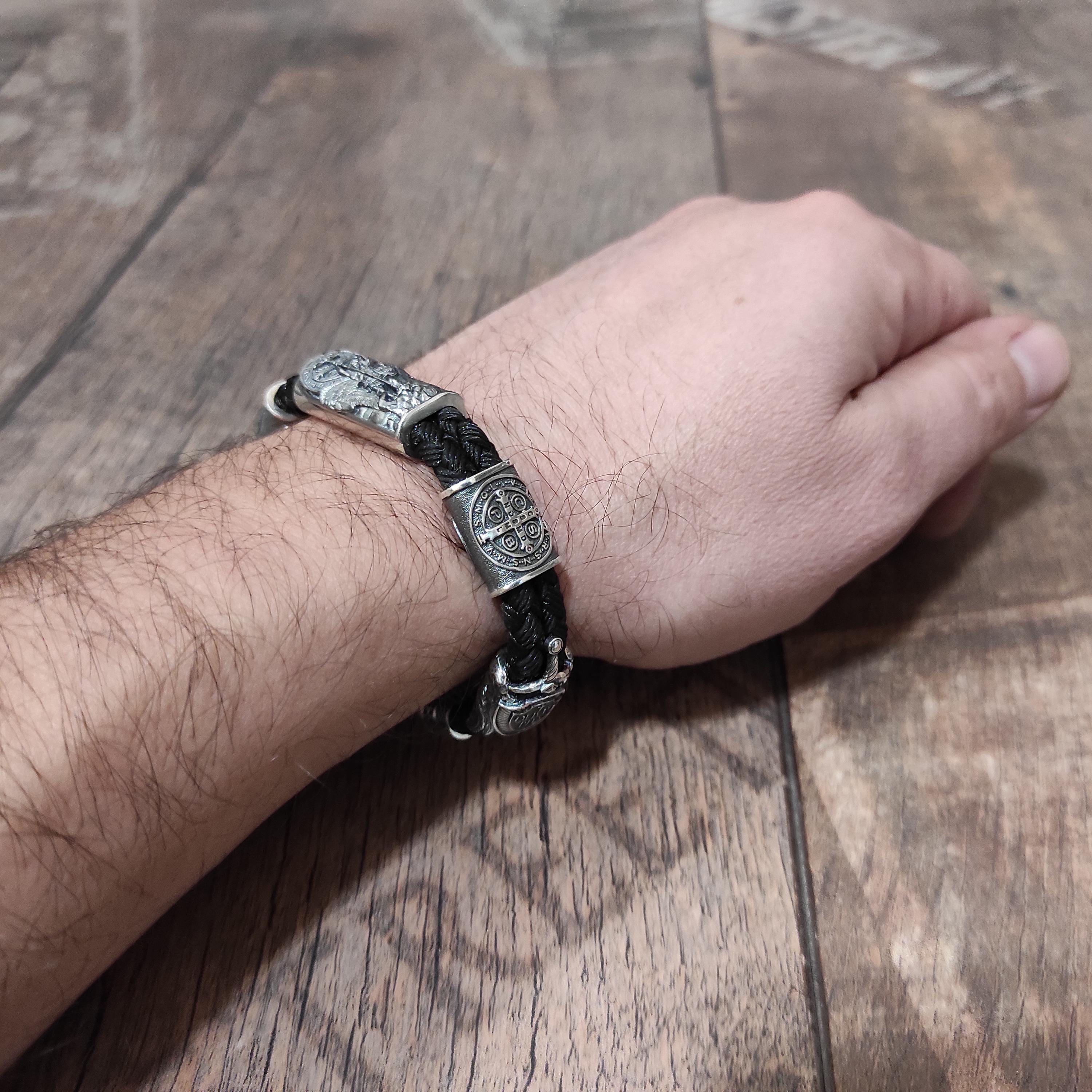 Silver Archangel Saint Michael Bracelet: St. Benedict Exorcism Cross Medal