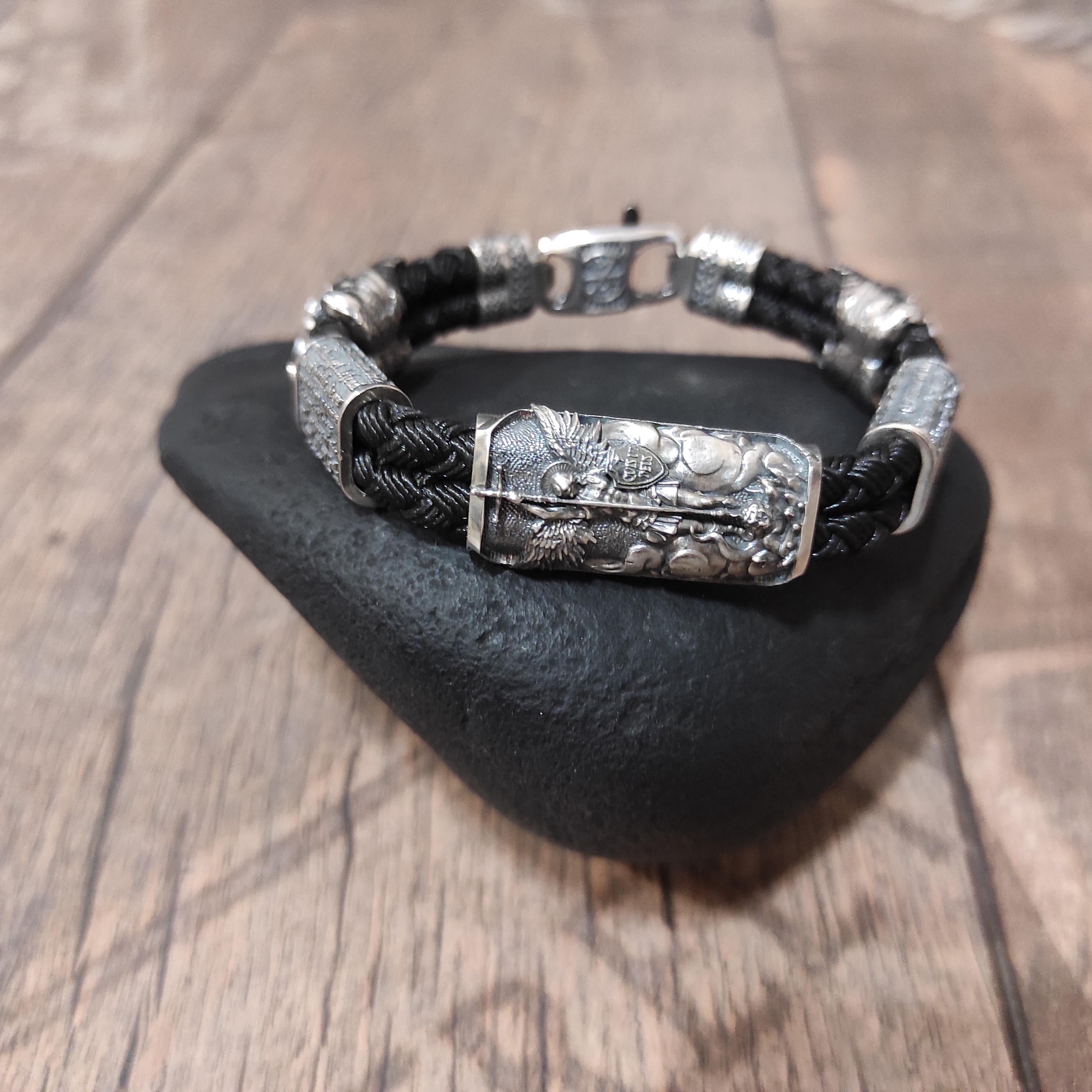 Handmade Sterling Silver Saint Michael Bracelet: Archangel Shield Jewelry