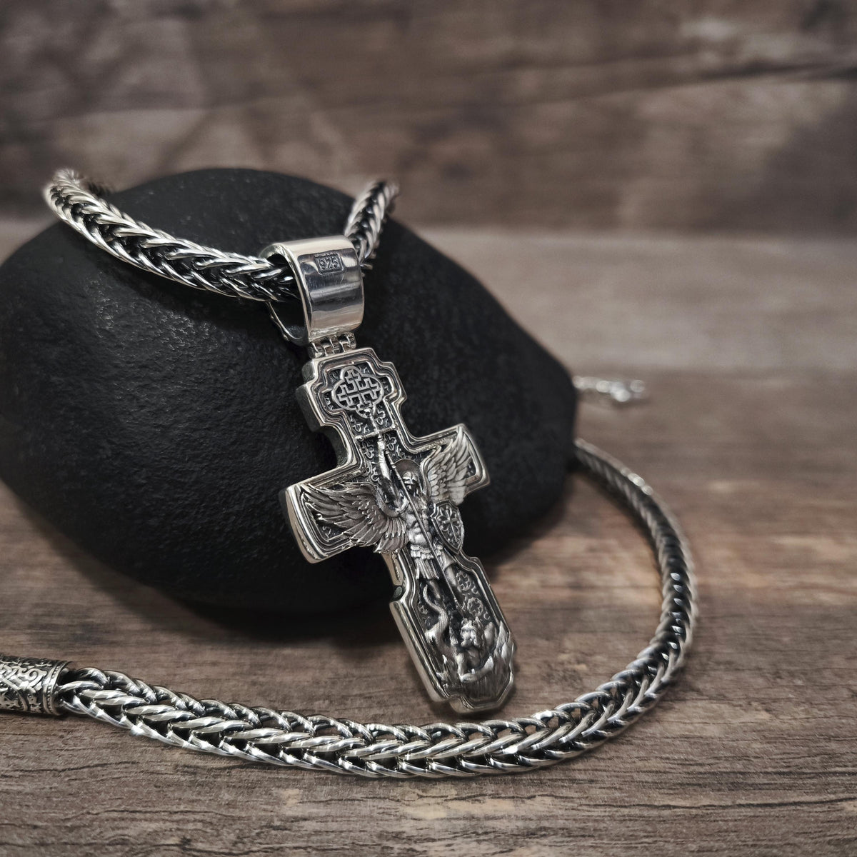 Personalized Saint Benedict Crucifix Necklace Archangel Saint Michael: Sterling Silver